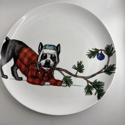 West Elm Rachel Kozlowski Dapper Animal Plate Terrier Holiday Christmas Dog