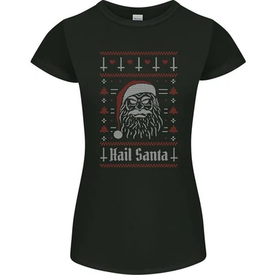 Hail Santa Démons Maléfiques Anti Noël Xmas Femmes Petite Coupe T-Shirt - Photo 1/2