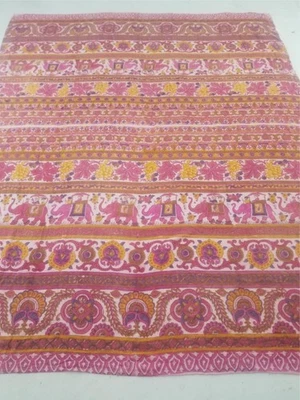 Colcha vintage india impresa a mano elefante y floral 258x210 cm Foto 1 de 4
