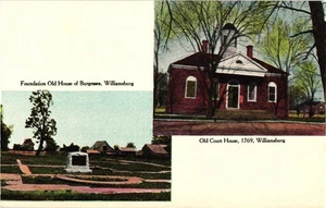 Vintage Williamsburg VA Old Court House & Burgesses Foundation Postkarte - Bild 1 von 2