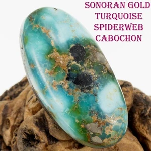 ORO SONORAN Turquesa Cabujón Cabina 26mm Telaraña Natural PIRITA HIERRO Ovalado - Imagen 1 de 5