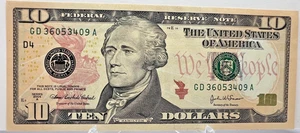 2004-A $10.00 FRN CURRENCY GD/A BLOCK (fw) CLEVELAND CRISP CURRENCY NOTE (09) - Picture 1 of 2