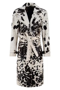 Gabardina para mujer pelo sobre cuero de vaca solapa cuello hasta la rodilla abrigo chaqueta - Imagen 1 de 4