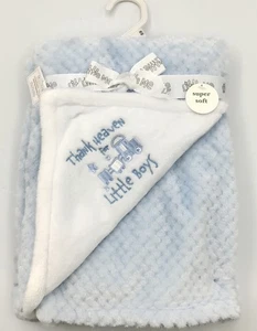 Little Me Thank Heaven For Little Boys Reversible Plush Baby Blanket Blue 30x40 - Picture 1 of 7