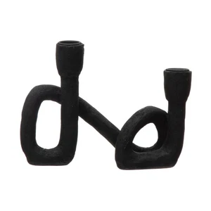 Modern Sculptural Double Taper Candle Holder, Black - Picture 1 of 7