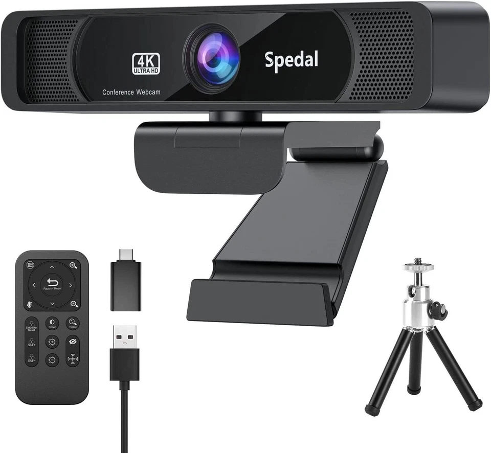 Spedal 4K Webcam with Microphone & Tripod, 120°Field of View. Remote Controller - Bild 1 von 4