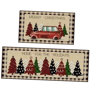 Küchenmatten für Boden, 2 Stück Weihnachten Küchenteppiche, rutschfeste Unterseite braun - Bild 1 von 8