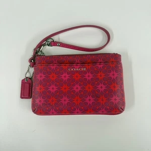 Coach Handgelenktasche rosa rot Signatur Logo 6 x 4 Reißverschluss kleine Tasche - Bild 1 von 4