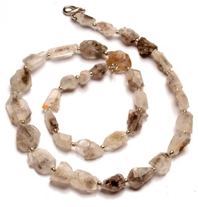 Herkimer Diamond Gems 6 to 16 mm Size Unpolished Nugget Beads 17" Necklace - Picture 1 of 9