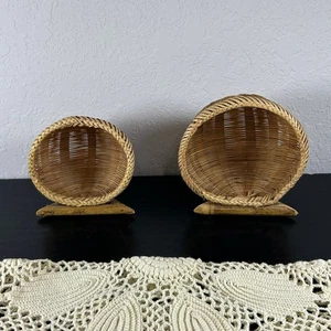Vintage Mini Körbe - hängen oder stehen - geflochtenes Rattan - Bambus - Paar - einige Gebrauchsspuren - Bild 1 von 4