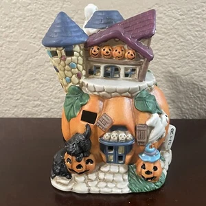 Vintage 90er Halloween Spukhaus Kürbis Geist Katzen handbemalt Keramik ohne Birne - Bild 1 von 7