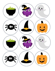 12 Lindas Imágenes Comestibles de Halloween, Imágenes de Postre, Papel de Oblea, Precorte - Imagen 1 de 4