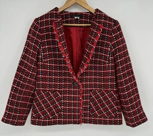 Blazer Talbots Rojo a Cuadros Recortado Tweed LS Cuello Deshilachado Para Mujer Talla 8 Clásico - Imagen 1 de 11