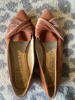 Sole Society Lydiah gamuza melocotón y terciopelo punta plana talla 8 Foto 1 de 4
