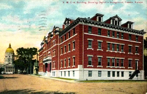 Vintage Postkarte - Y.M.C.A. Gebäude, Kapitol im Hintergrund, Topeka, KS - Bild 1 von 2