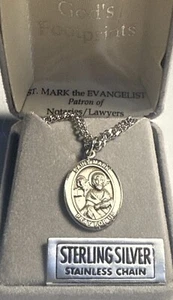 Sterling silver Saint John Mark necklace Pray For Us - Picture 1 of 4