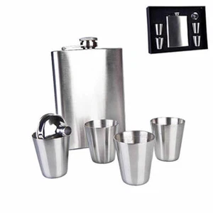 Classic Stainless Steel Hip Flask with four 4 Shot Glasses Cool Gifts Idea - Picture 1 of 3