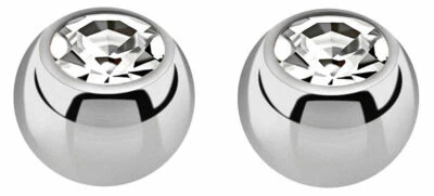 Set 2 Piercing Gioielli Titan Ricambio Chiusura Sfere Con Cristallo Pietra - Immagine 1 di 3