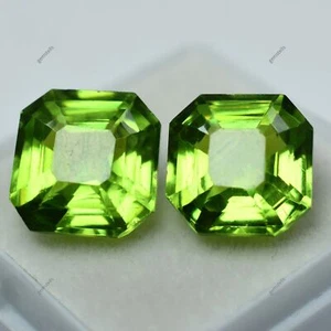 16.00 Ct NATURAL Peridot Green Square Shape CERTIFIED Rare Loose Gemstones Pair - Picture 1 of 15