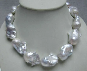 25 INCH HUGE 14X20MM SOUTH SEA NATURAL WHITE BAROQUE PEARL NECKLACES - Picture 1 of 3