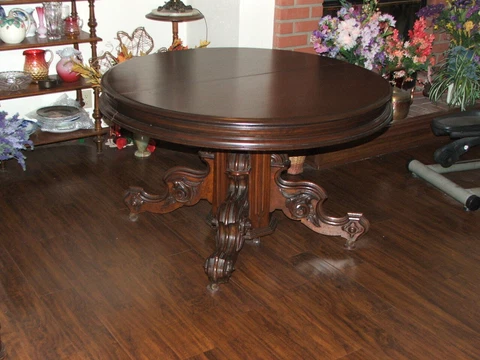 LARGE Antique Victorian Renaissance Revival WALNUT DINING ROOM TABLE, Rare 1870s Cover