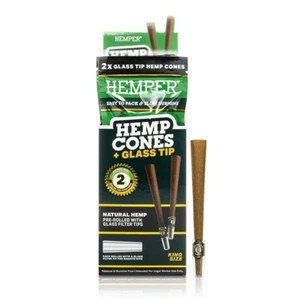 HEMPER King Size Pre-Rolled Cones With Glass Tips, Natural, Pakc of 2 - Picture 1 of 1
