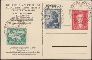 Bizone Goethe auf Gedenkkarte mit SST Mi.Nr. 108-10 Mi.Wert 70 € (B175) - Picture 1 of 2