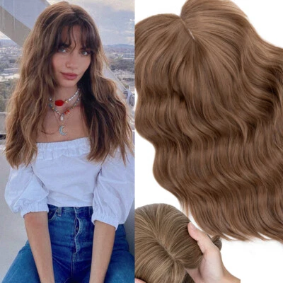 Clip en 100 % real como Remy cabello humano topper ondulado toupee base postizo con flequillo Foto 1 de 4