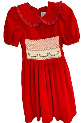 Luli & Me Red Smocked Embroidered Girls Short Sleeve Dress Size 10 Valentine - Image 1 of 4