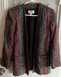 Christian Dior Blazer Vntg Paisley Stripe Open Front Pockets Lined Sz 10 Amazing - Picture 1 of 7