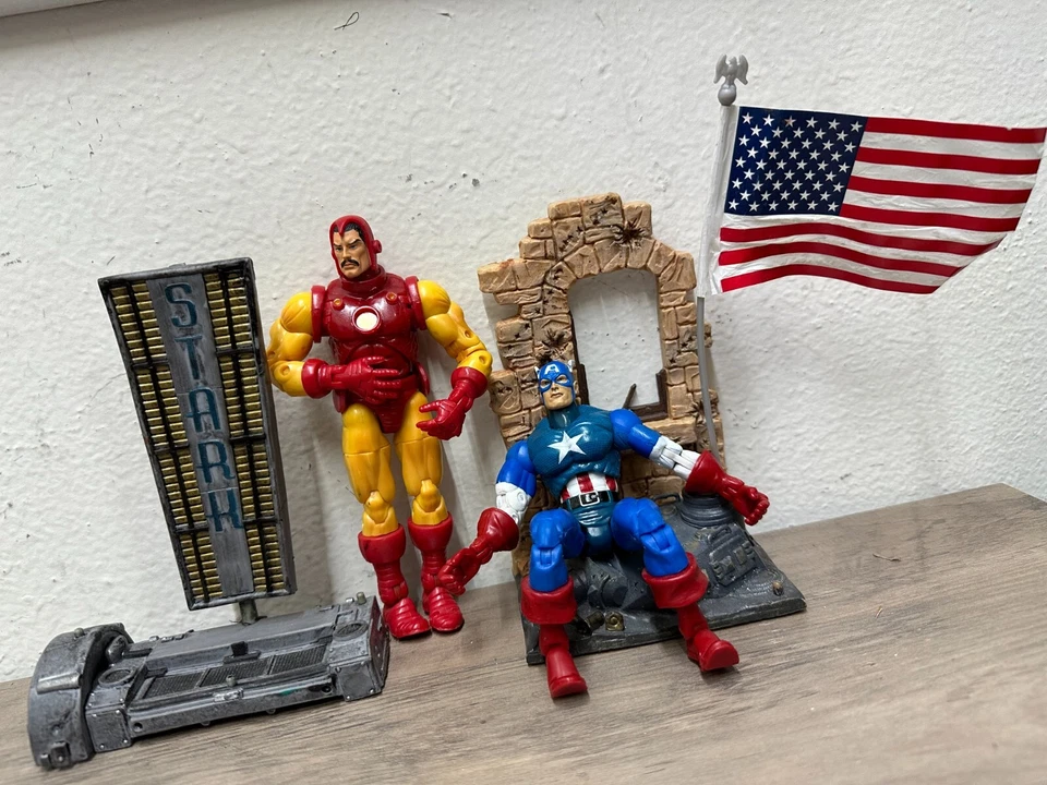 LOTE de bonecos colecionáveis Toybiz Marvel Legends série 1 Homem de Ferro e Capitão América - Imagem 1 de 1