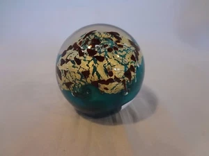 Robert Held Art Glass Paperweight - Gold and Burgundy on Blue - Picture 1 of 9