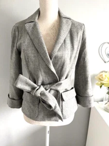 Whistles Grey 100% Wool Blazer Jacket With Belt Size 8 - Picture 1 of 16