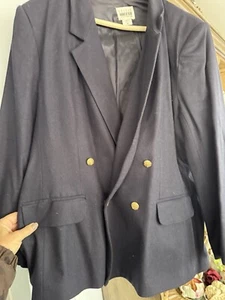 Lesley Fay Sportswear Blazer Double Breasted Brass Type Buttons Dark Blue Sz 18 - Picture 1 of 9