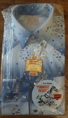 Vintage H BAR C Ranchwear Permanent Press Pearl Snap Western Shirt Blue - Image 1 of 4