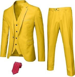 YND Yellow Adult Slim Fit 3 Piece Suit Set, SIZE L (Used)