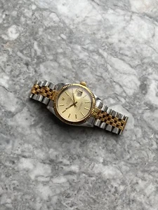 Vintage Rolex Datejust 16013 1980s Champagne Tapestry Dial 18K Gold Two Tone 36m - Picture 1 of 7