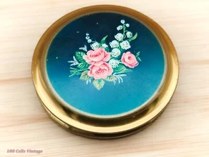 Metallic Blue Floral-Vintage Ladies Powder Compact-1vi - Picture 1 of 5