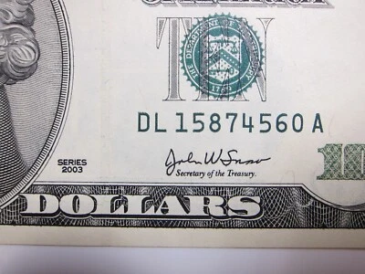 2003 $10 Uncirculated FRN #DL15874560 *Seq option available - Image 1 of 4