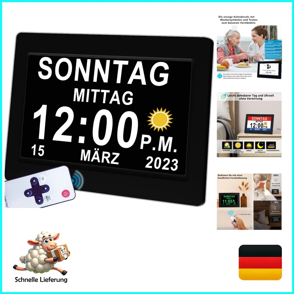 7” elektronischer Tag Datum Wecker Große Uhr für Senioren ohne Fernbedienung DHL - Bild 1 von 4