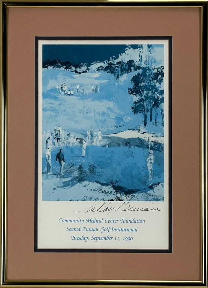 Estampado de paisaje de golf LeRoy Neiman enmarcado doble mate doble firmado (1990) Foto 1 de 4