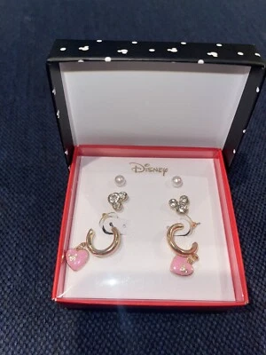 ✅ Pendientes Disney Niñas Mujeres Mickey Mouse Stud Aros Tres Pares Color Rosa/Dorado Foto 1 de 2