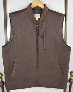 CABELA'S Size Large Mens Full Zip Brown Quilted Vest Insulated Leather Trim Hunt - Picture 1 of 12