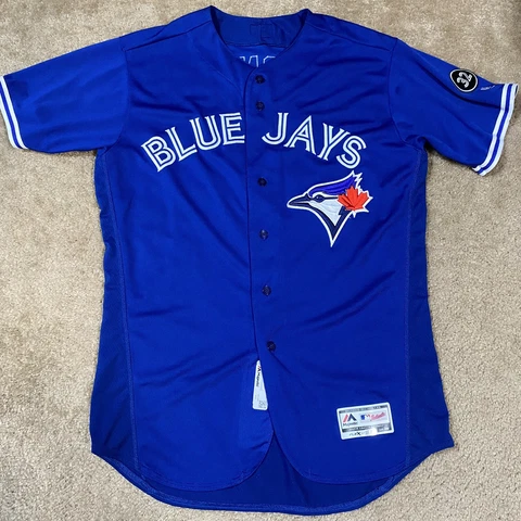 Game Worn Majestic Authentic Toronto Blue Jays MLB Jersey Used Royal Blue 46 Cover