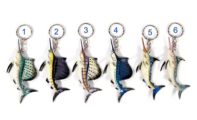 Ручная роспись синий в полоску марлин парусник брелок кольцо для ключей F822S - Изображение 1 из 4