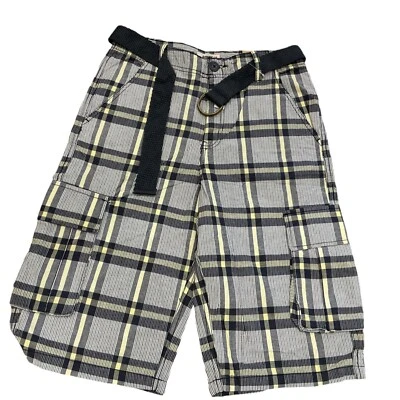 Pantalones Cortos Carga 30x13 Route 66 Blanco Amarillo Azul Cinturón A Cuadros Chino De Colección Niños Husky 16 Foto 1 de 4