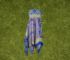 Womens Summer Travel Dresses, Blue Boho Beach Dress, Halter Dresses, Printed S/M