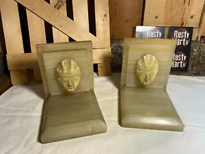 Livres vintage en marbre onyx du milieu du siècle avec visage aztèque maya - Photo 1/7