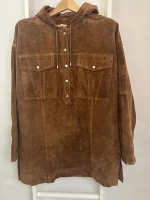 Suede Pullover Dress Womens M Clay Brown Leather Snap Hood VINTAGE Y2K Together - Image 1 of 4
