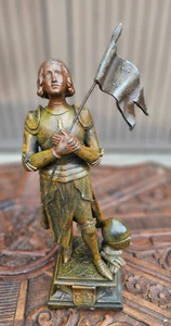 Antique french spelter metal Statue Saint joan of arc knight - Picture 1 of 9